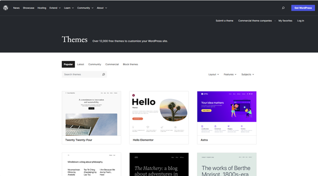 WordPress Themes on org site