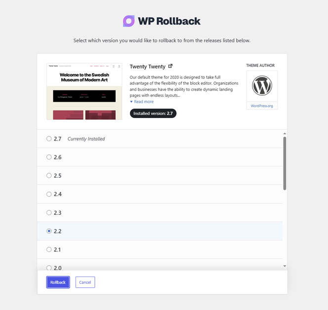 WP Rollback Plugin