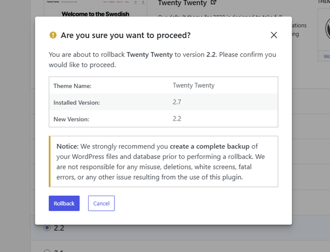 WP Rollback Plugin